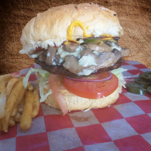Hamburguesa con champiñones y queso